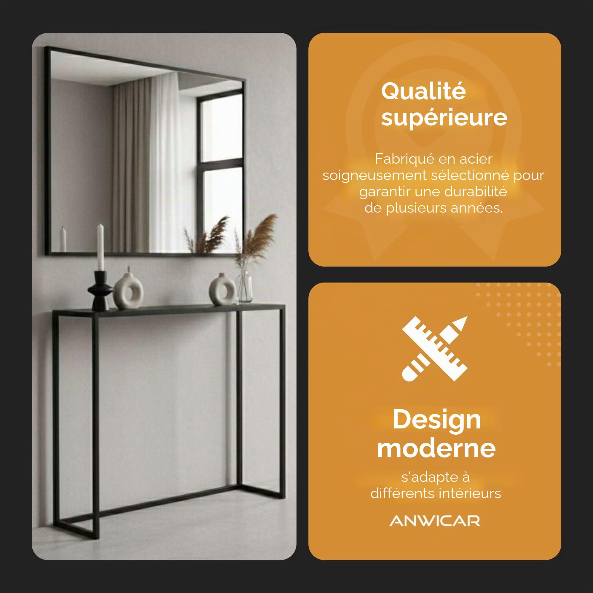 Table Console étroite d'entrée Noir 80x20,5x10 cm