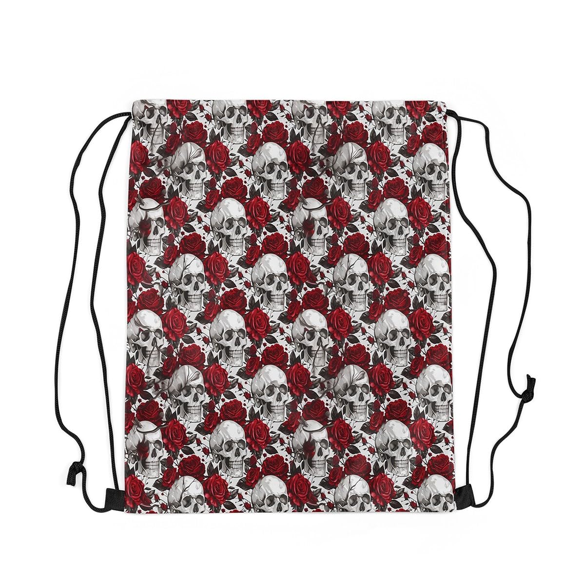Loussiesd Sugar Skull Drawstring Backpack 40x33cm Gothic Skull Gym String Bag Red Rose Drawstring Bags Women Men Rose Floral Flower Waterproof Cinch Bag