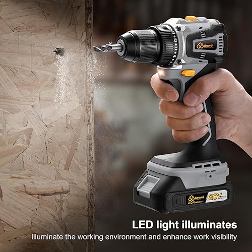 Miniatura 9 de Juego de taladro de iones de litio inalámbrico sin escobillas de 20 V, diseño compacto, kit de taladro de iones de litio recargable gris, incluye