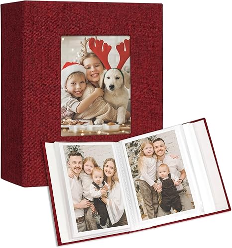 Miniatura 63 de Vienrose Álbum de fotos pequeño de 4 x 6 pulgadas, paquete de 2 mini libros de fotos con cubierta de lino, 26 páginas con capacidad para 52 Negro