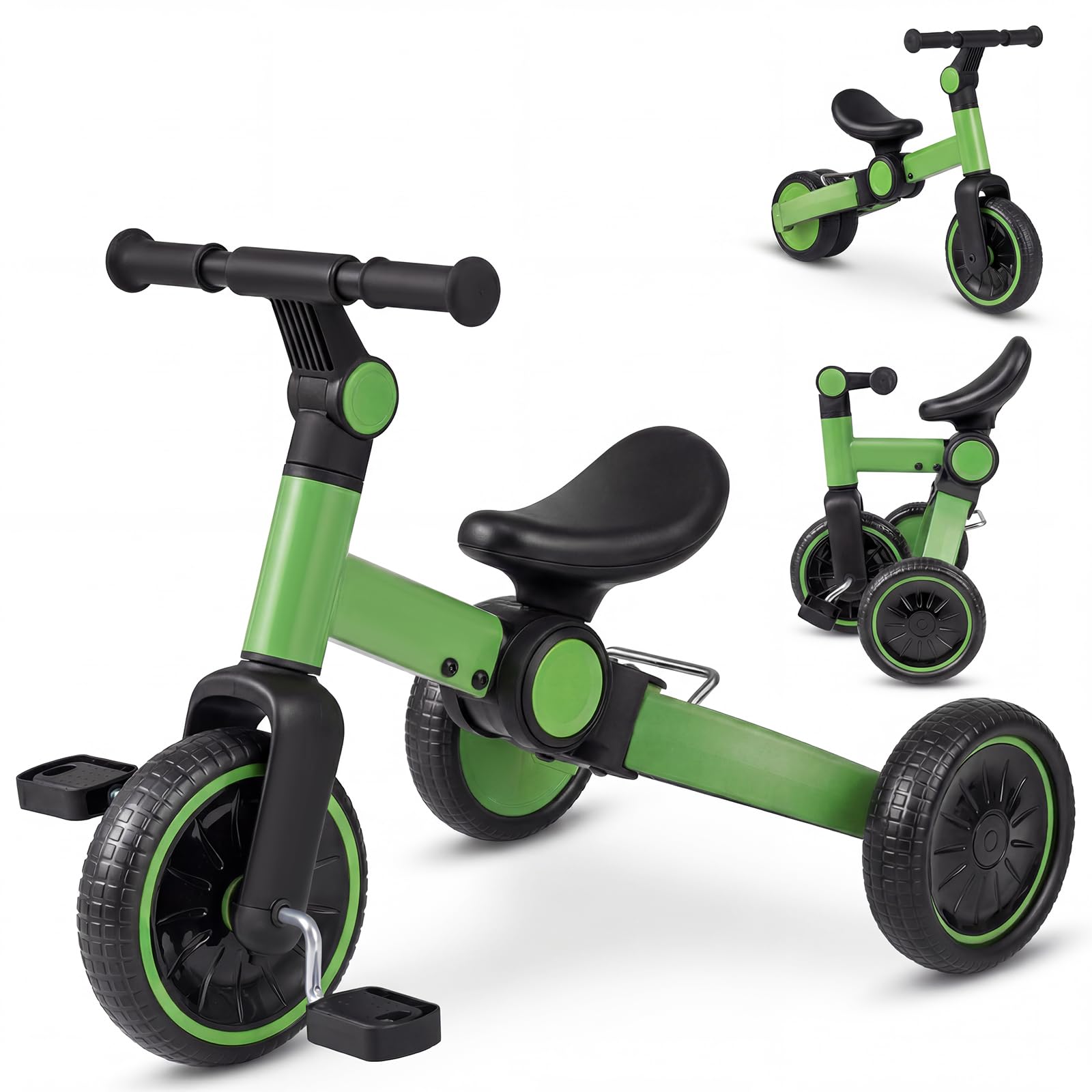 COSTWAY 5 in 1 Bicicletta per Bambini, Bicicletta da Equilibrio con Pedali Rimovibili, Manubrio Regolabile e Ruote, Triciclo Pieghevole per Esterni e Interni, per Bambini 2-4 Anni