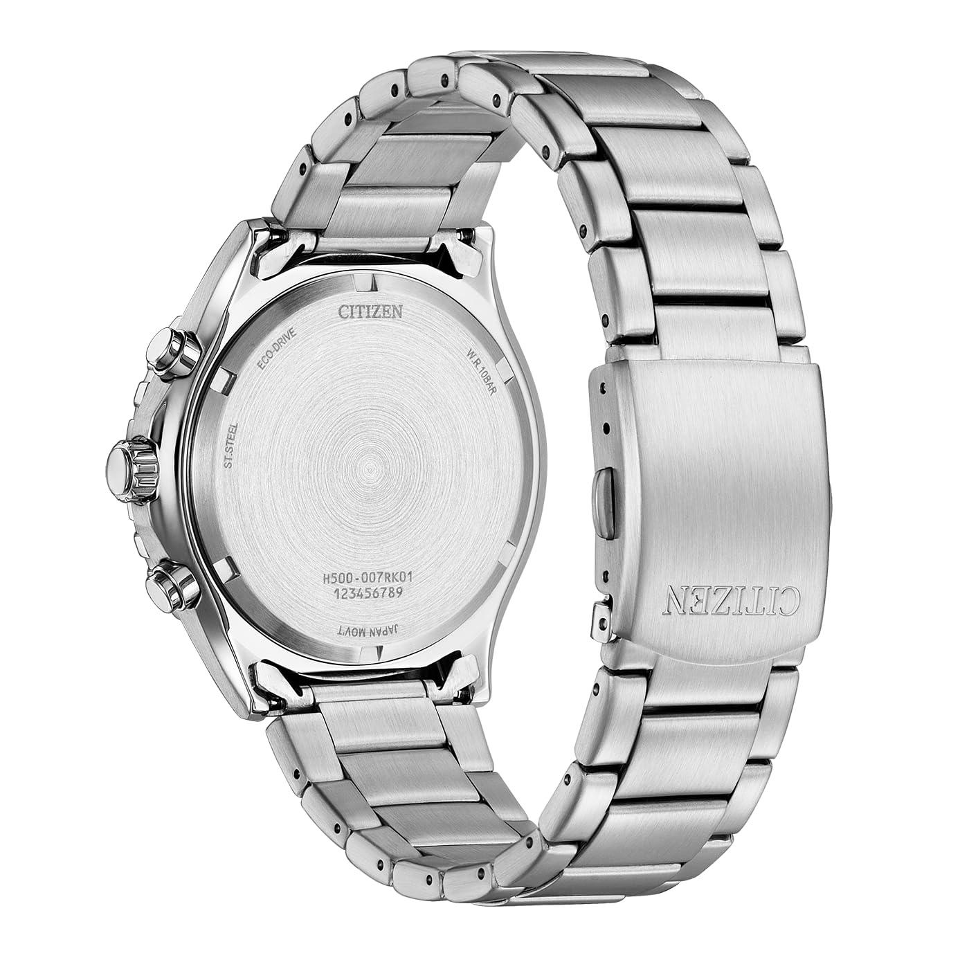 Citizen Męski zegarek z chronografem solarnym AT2568-82E, stal nierdzewna, okrągły, czarna tarcza, średnica 43 mm, wodoodporny 100 m, zasilany energią słoneczną, Srebrny, bransoletka