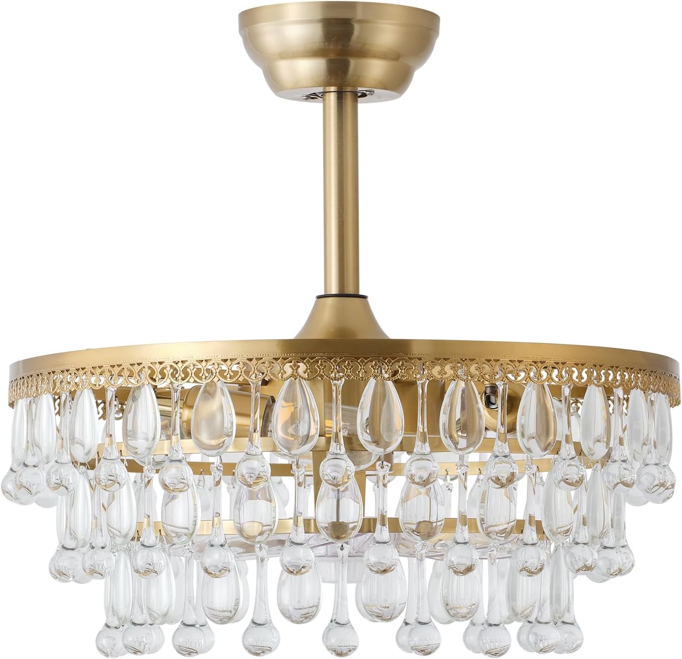 Gold Crystal Fandelier Ceiling Fan with Light, 20" Crystal Chandelier Ceiling Fans with Lights and Remote with 6 Speeds for Bedroom, Living Room, Nursery