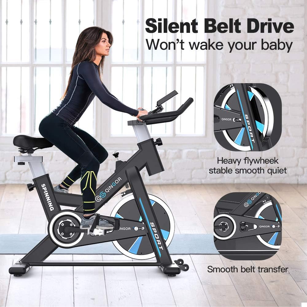 Review Exercise Bike Stationary Indoor Cycling Bikes - 35 lbs Flywheel Belt Drive Bicycle with LCD Monitor, IPad Mount, Comfortable Seat Cushion for Home Cardio Workout Bike Training