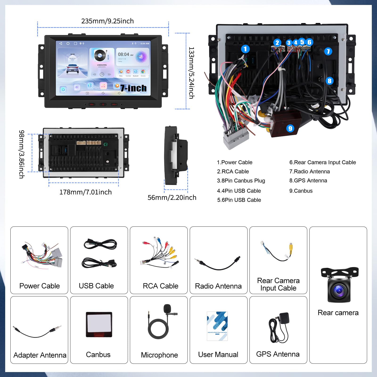 SIXWIN 2+64GB Android 15 Autoradio pour Chrysler/Jeep/Dodge avec CarPlay&Android Auto,8 Pouces HD écran Tactile Voiture avec WiFi/GPS/Bluetooth/FM/RDS/USB EQ+Caméra