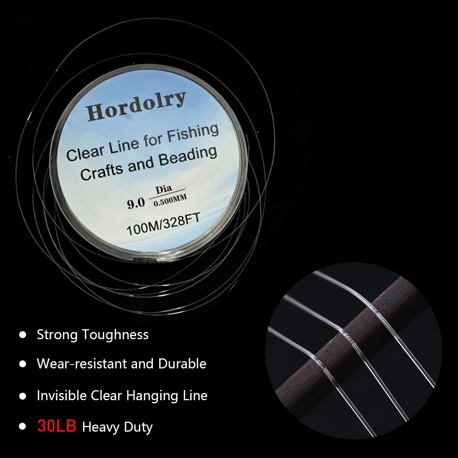 Hordolry 0.5mm Clear Fishing Line, 328FT Invisible Fishing Wire, Lower Memory Extruded Nylon Monofilament Line with UV Protection for Freshwater & Saltwater, Hanging Decorations, Beading