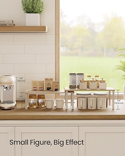 Vista 138 de SONGMICS Estante organizador de gabinete, juego de 2 estantes de encimera de cocina, almacenamiento de cocina, estante de especias, apilable, Blanco