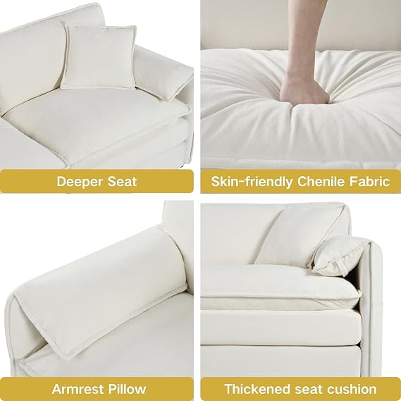 Oversized Cloud Modular Couches Sets,2 Pieces Sectional Loveseat Sofa,4-Seater Modern Chenille Upholstered Sofas Set for Office Apartment with 4 Pillows,Beige
