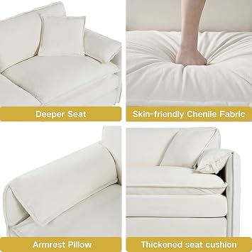 Oversized Cloud Modular Couches Sets,2 Pieces Sectional Loveseat Sofa,4-Seater Modern Chenille Upholstered Sofas Set for Office Apartment with 4 Pillows,Beige