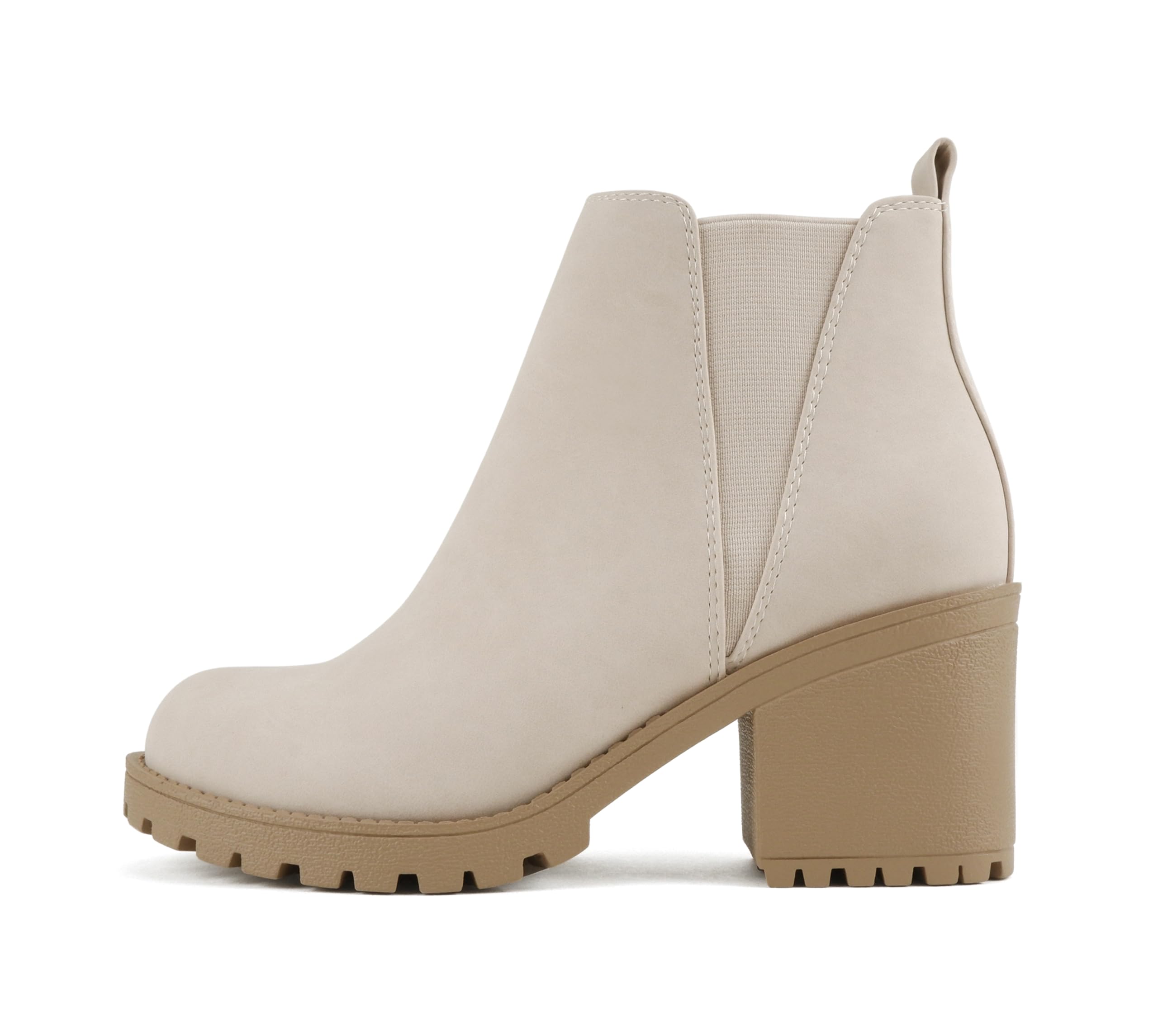 Soda ORIGAMI WOMEN LUG SOLE MID HEEL FASHION ANKLE BOOTIE W DOUBLE ELASTIC GORE