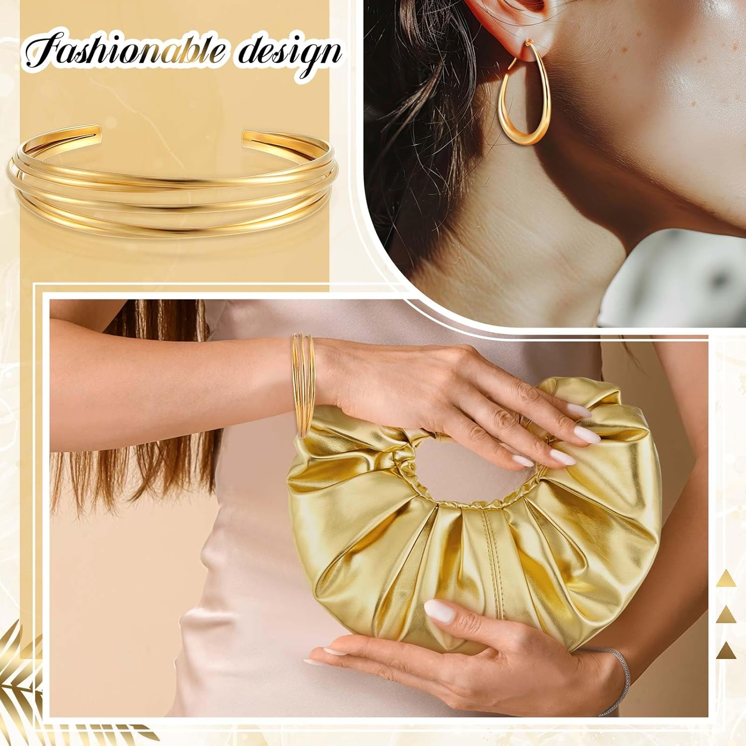 Landical 3Pcs Gold Clutch Purse Jewelry Set for Women Evening Bag Cuff Bracelet Earring Gold Accessories for Women Prom Party - Image 5