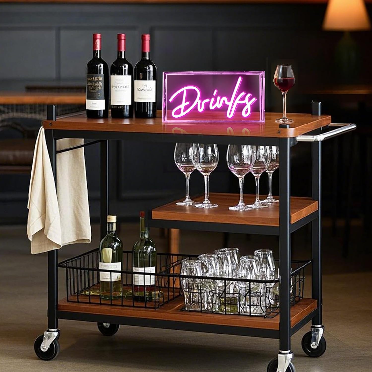 Drinks Neon Sign, Drinks Signs USB LED Desk Lightbox with ON/OFF Switch, Light Up Sign for Table Decor, Home Bar, Kitchen, Club, Pub, Restaurant Wall Decor & Bar Cart Accessories (Pink) image 4