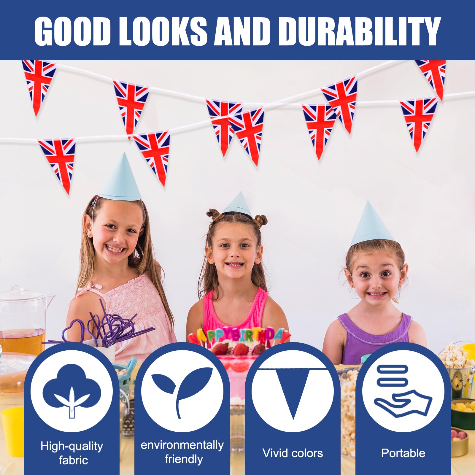 Lotnery 12M/39ft Long British Flag Bunting with 30 Double-Sided Union Jack Triangle Flags for Sports Street Celebrations and Events Decorations - Image 4