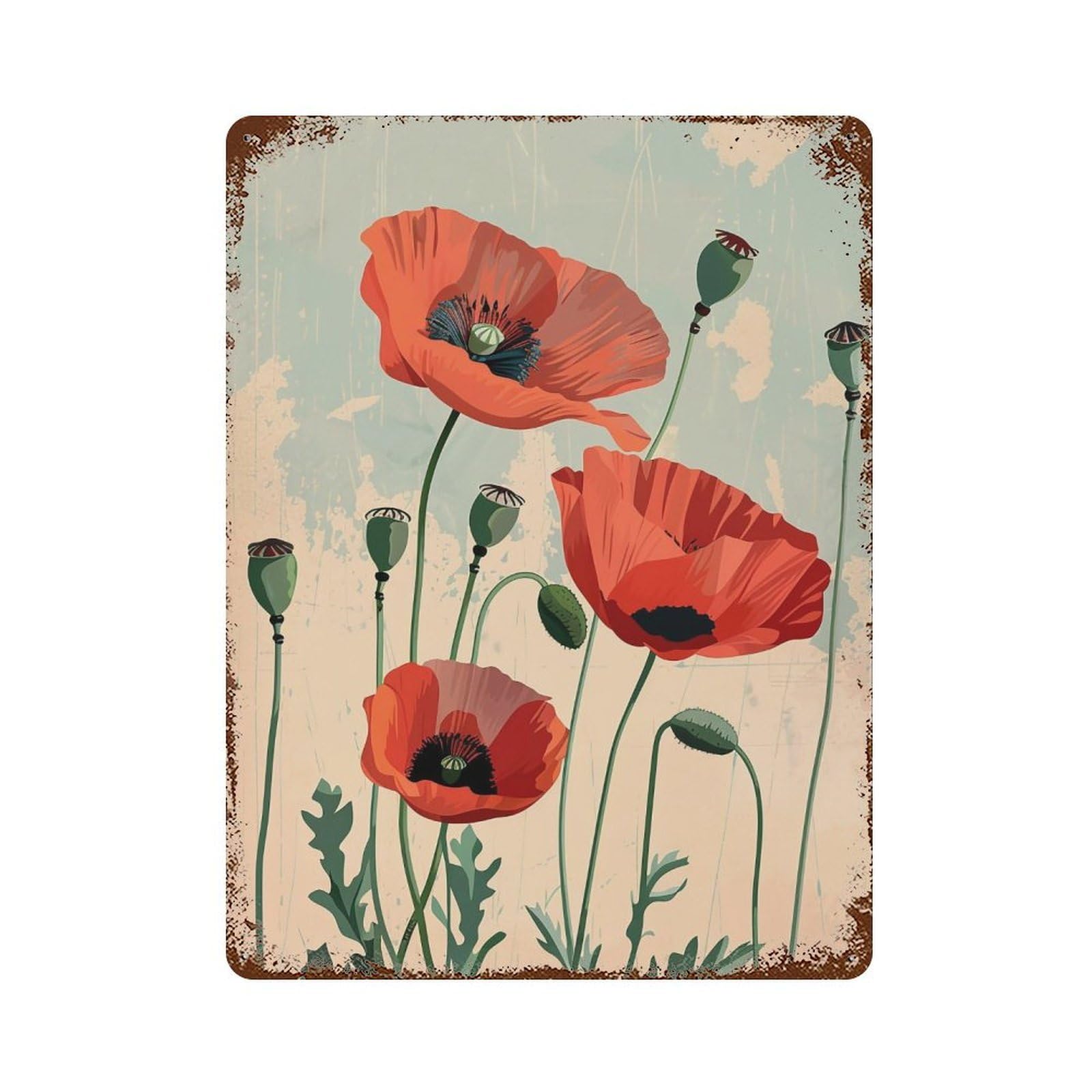 HDURYEYRYY Red Poppy Color Block Still Life 02 Wall Retro Iron Vintage Art Metal Tin Sign Poster Modern Home Cofffee Club Art Bar Shop Decor Style 40x30cm
