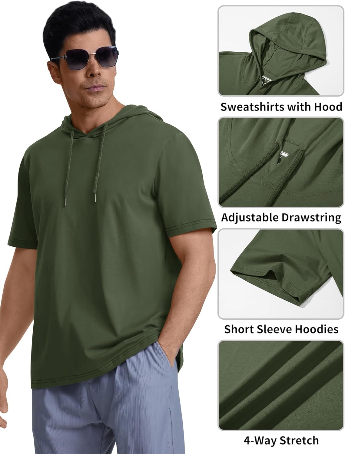 EKLENTSON Mens Short Sleeve Hoodies Workout Muscle Gym Hooded T-Shirts Cotton Athletic Lightweight Sweatshirt Pullover - Image 5