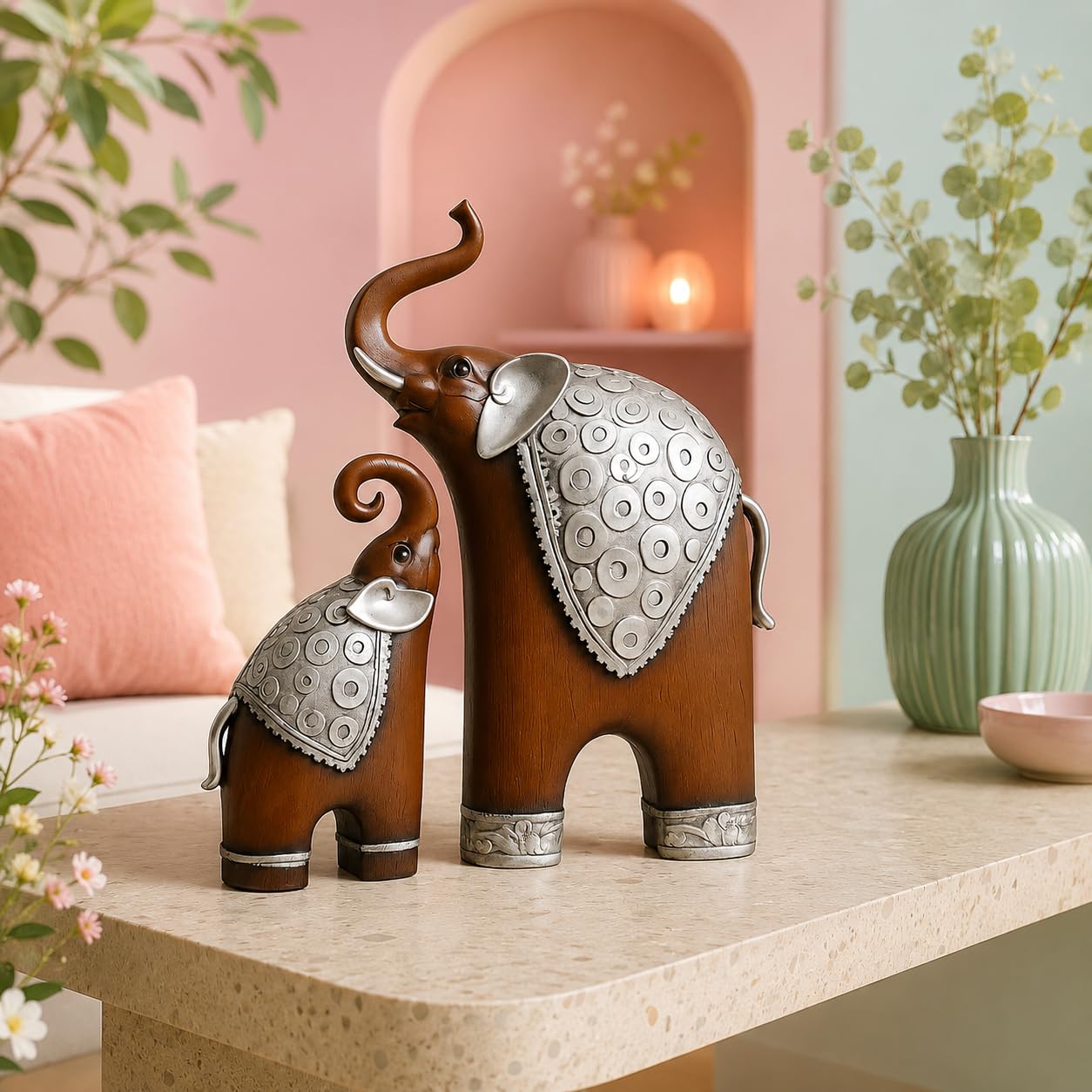 Thai Elephant Figurines - Home Decor Resin Sculptures -7