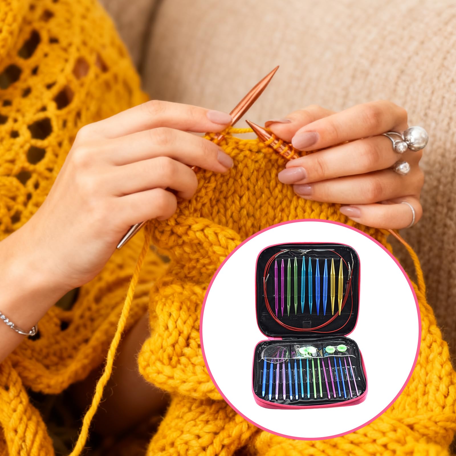 Set di 13 paia di ferri circolari intercambiabili, 2,75 – 10,0 mm, ferri da maglia circolari con custodia, in alluminio, adatti per progetti a maglia, principianti e professionisti