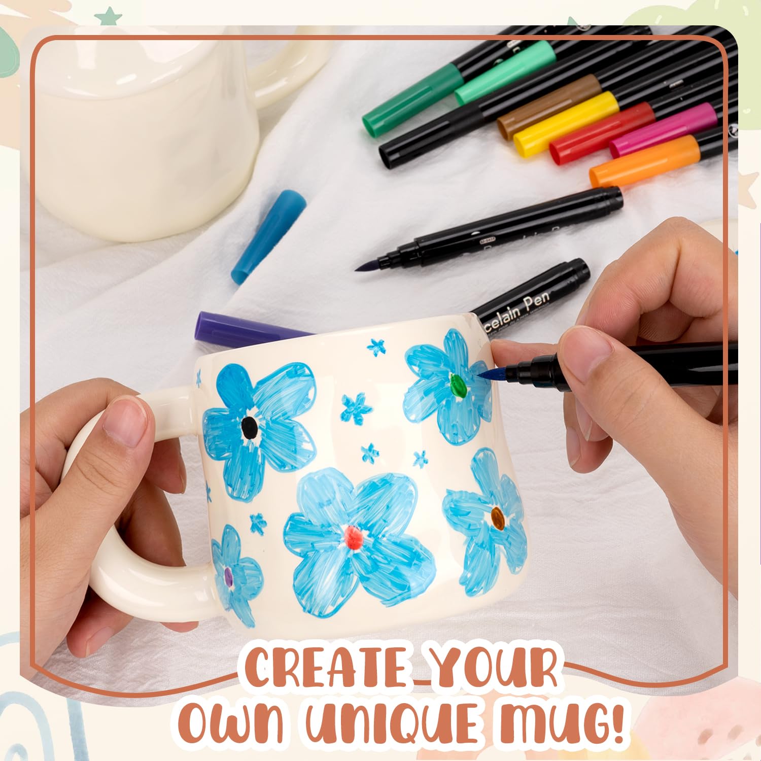 KKSJK Kit Pittura Ceramica, Tazze da Dipingere con Manico, Coperchio e Cucchiaio, Include Tazze e Vernice Ceramica, Dipingi la Tua Tazza, Set Fai da Te per Adulti Coppia