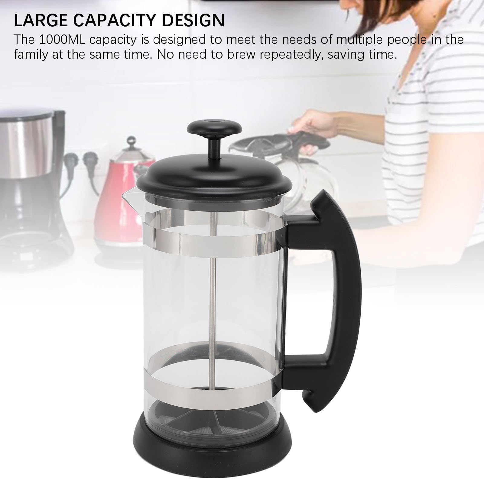 BTSEURY Coffee Maker, French Press Glass Stainless Steel 1000ML French Press Coffee Maker for Home Tea Brewing