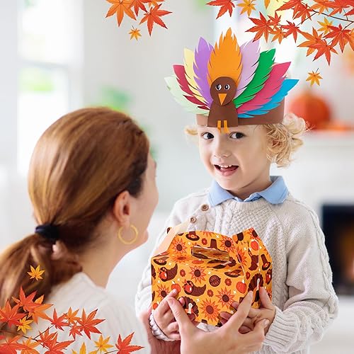 Miniatura 7 de Honoson 48 cajas de dulces de Acción de Gracias, cajas de fiesta de cosecha de otoño, caja de regalo con asa, hojas de otoño, contenedores de