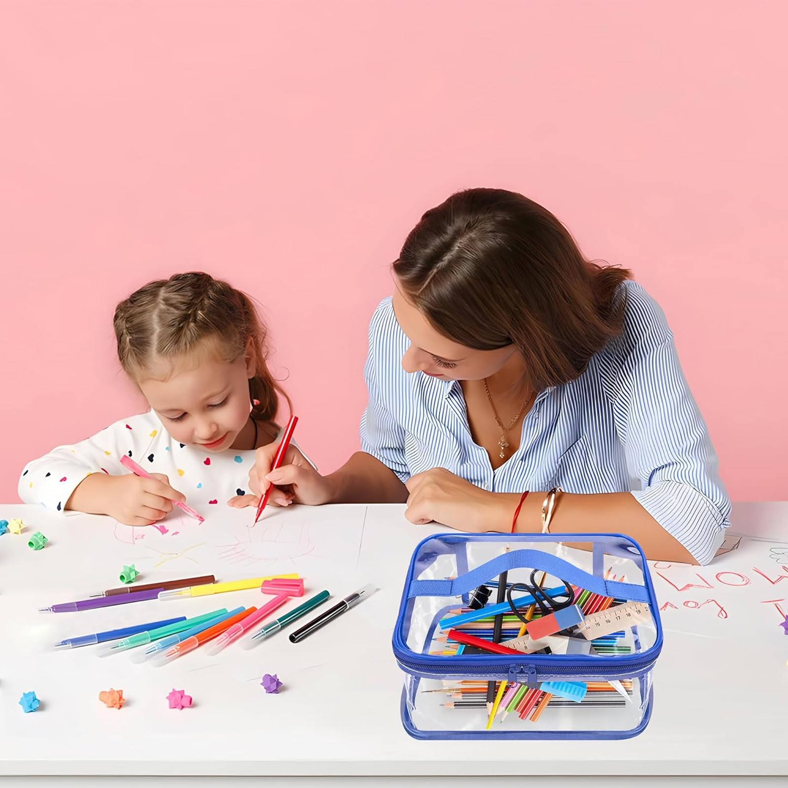 6 Pezzi Borse Portaoggetti in PVC per Giocattoli, 23x17x11 cm, Impermeabili con Manico e Doppia Cerniera, Piccola Borsa Portaoggetti per Giocattoli​ per Blocchi e Puzzle