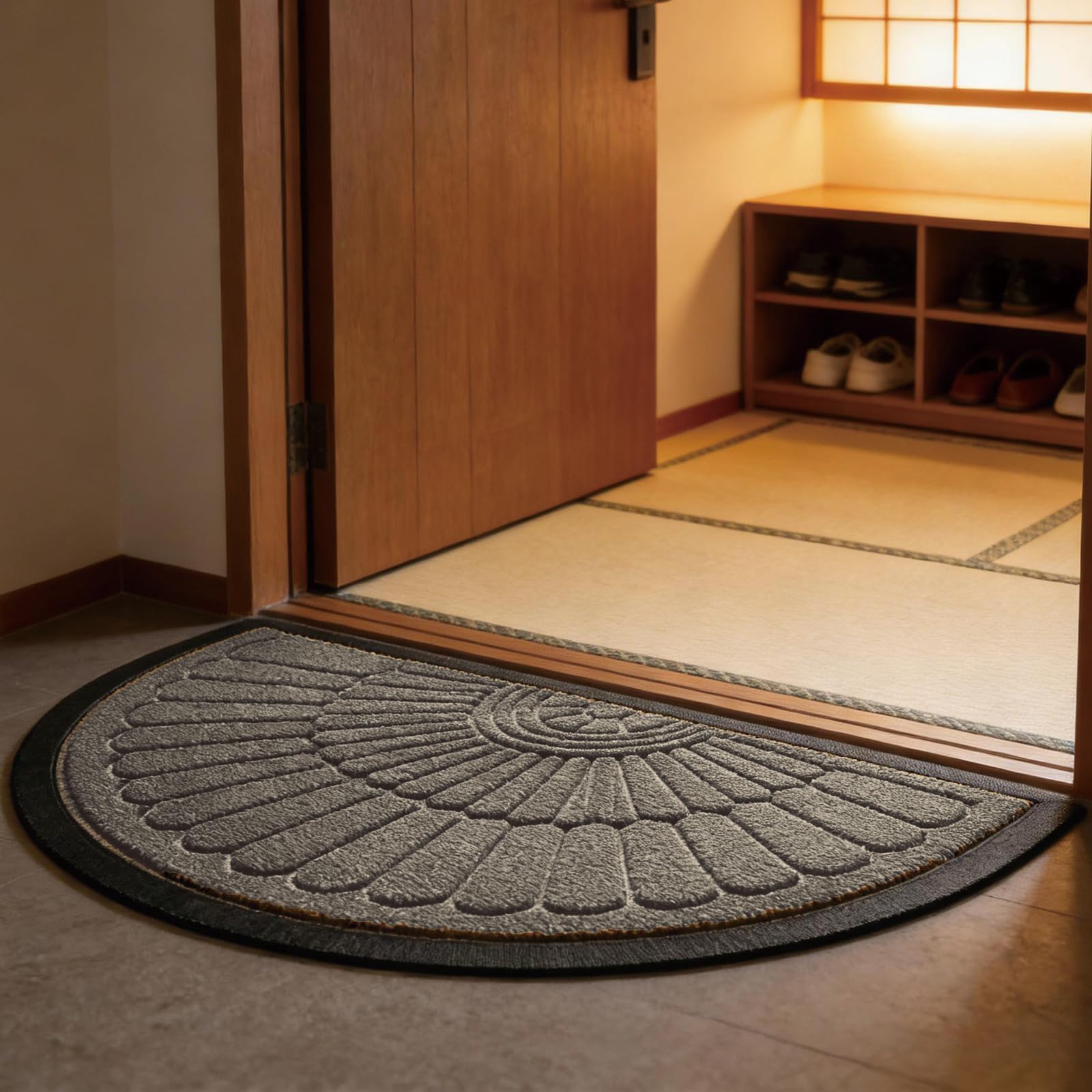 Felpudo de entrada Bocguy semicircular de 50 x 80 cm lavable y resistente en color marrón