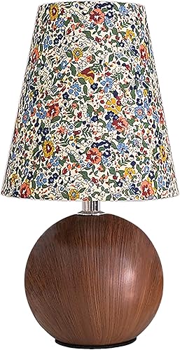 Lámpara de mesa vintage de tela floral con base de madera, color de luz ajustable y brillo, alimentada por USB, luz LED de estilo retro simple para