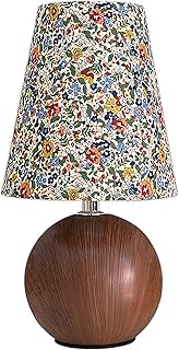 Vintage Floral Fabric Table Lamp with Wooden Base, Adjustable Light Colo...