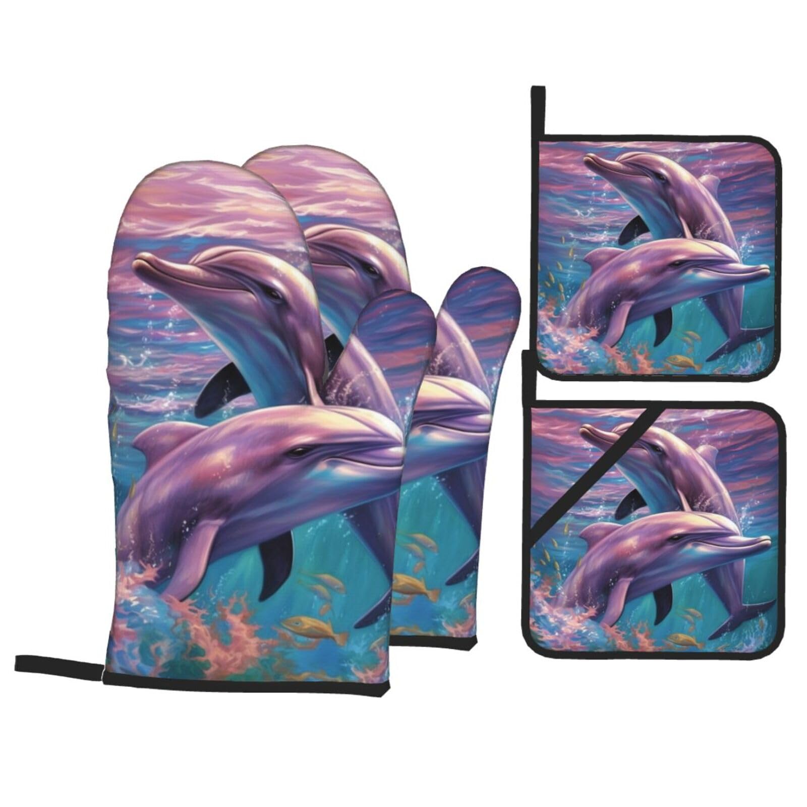 Gants de cuisine et maniques Dolphins Art résistants à la chaleur lot de 4