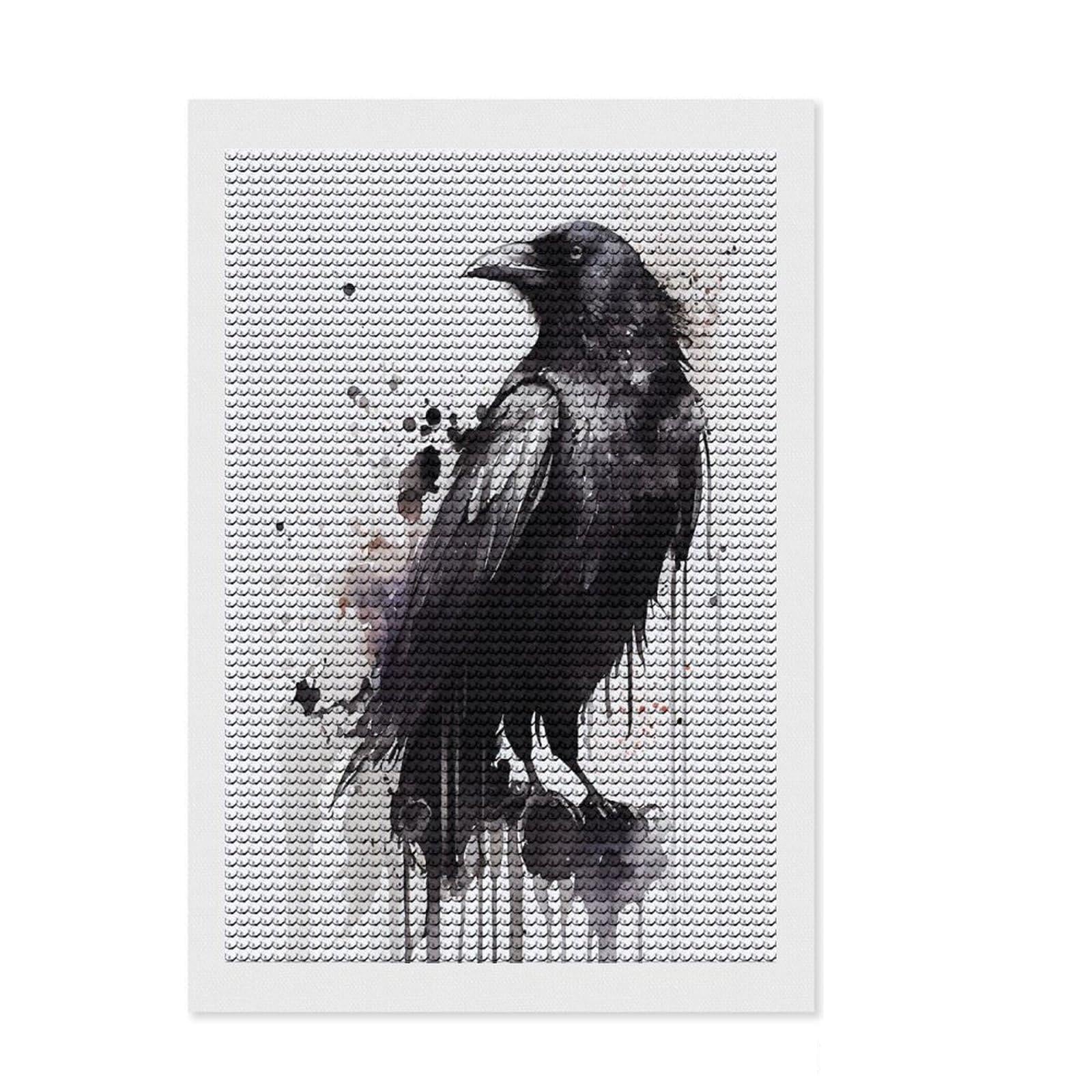 Junmoney Raven Watercolor Diamond Painting Set 8"x12", Gift Idea, for Women, with Tool Kit, Boho Decor, Stress Relief Craft, Adhesive Canvas