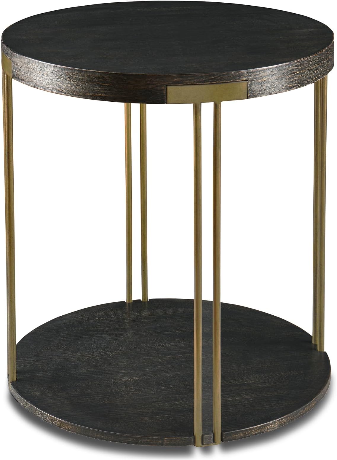 Biaco Modern Industial Round Side Table, Circle Coffee End Table Bedside Nightstand for Living Room & Small Space Decor, Birch Veneer Textured & Gold Metal Legs, Black Gold