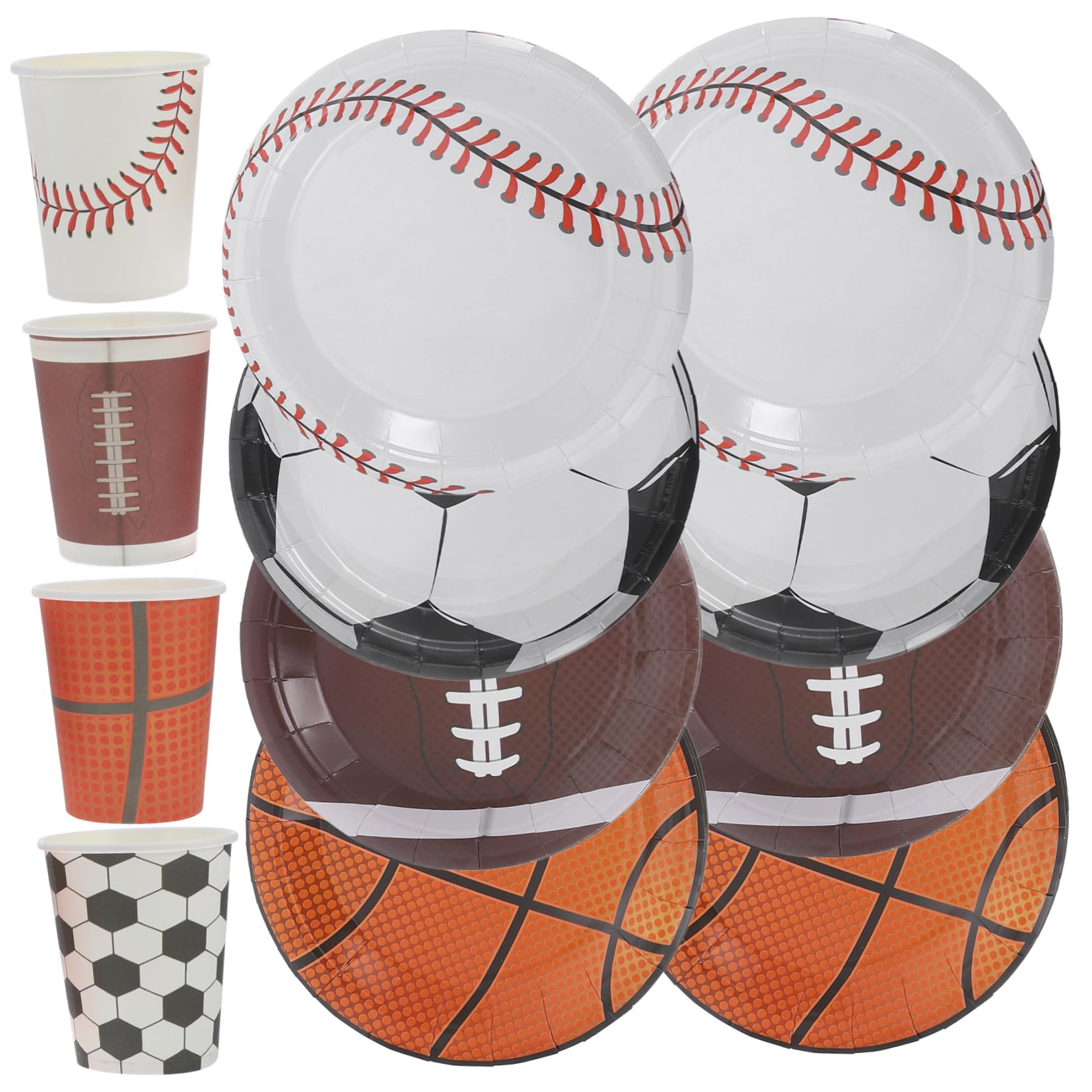 BCOATH 1set Sports Party Tableware Disposable Food-grade Paper Plates Cups Football Basketball Baseball Theme for Boys and Girls Birthday Parties Anniversaries Celebrations