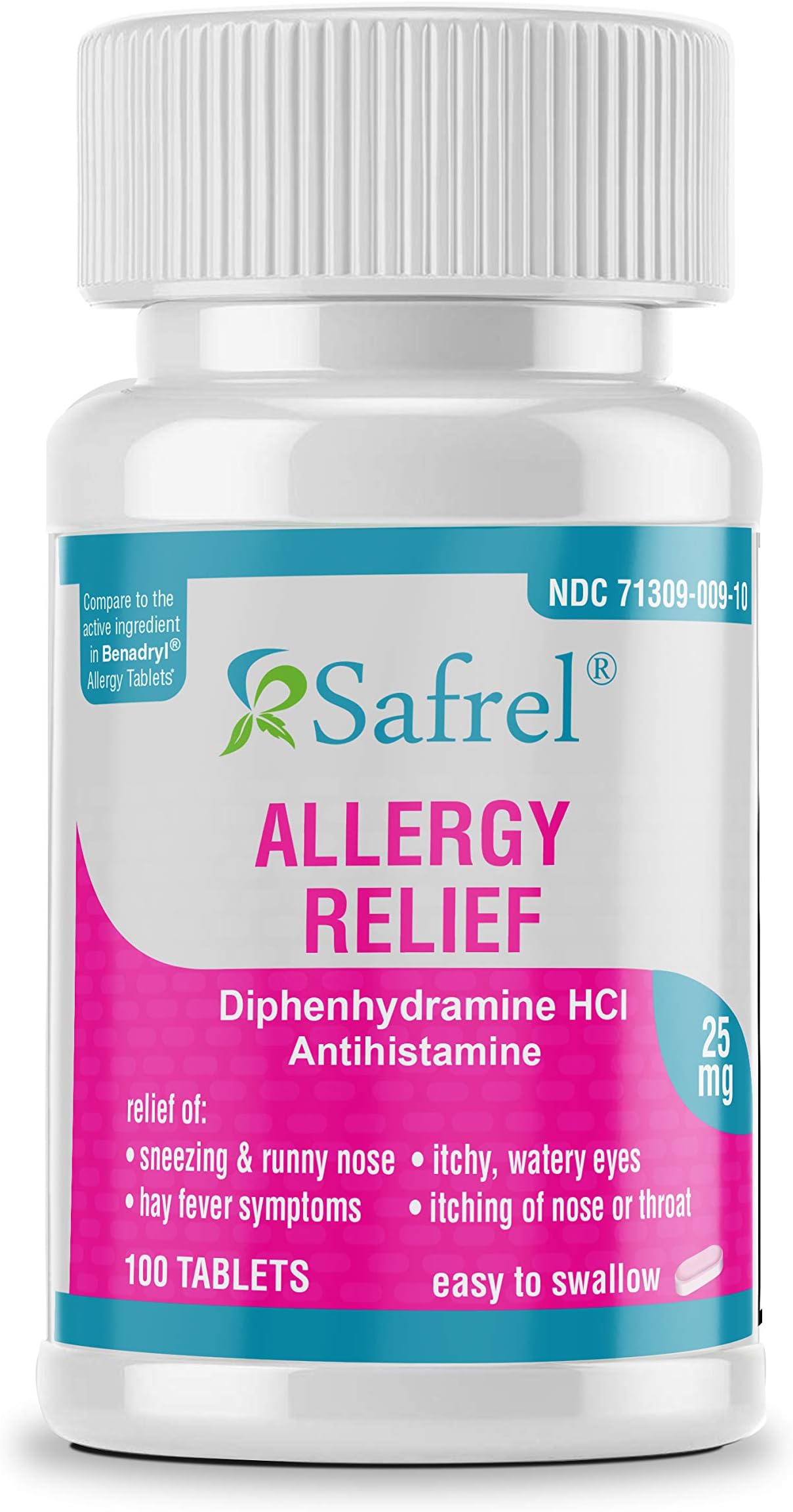 Safrel Allergy Relief Medicine | Antihistamine Diphenhydramine HCl 25 mg (100 Tablets) | Children and Adults | Relieves Sneezing, Runny Nose, Hay Fever Symptoms, Itchy Eyes and Throat | Value Pack