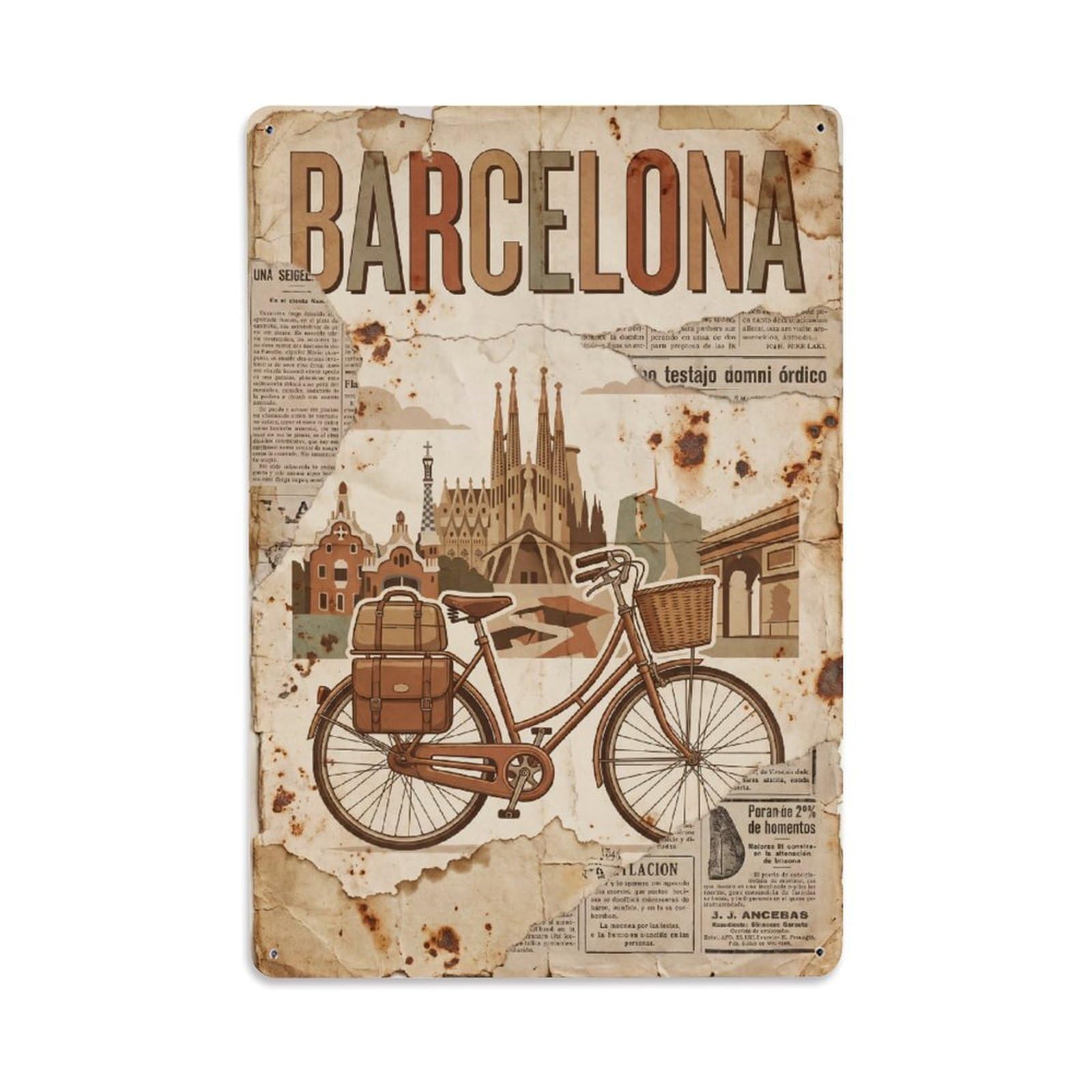 Este 8X12inch Style Vintage Travel Barcelona Spain Noteworthy Metal Tin Sign