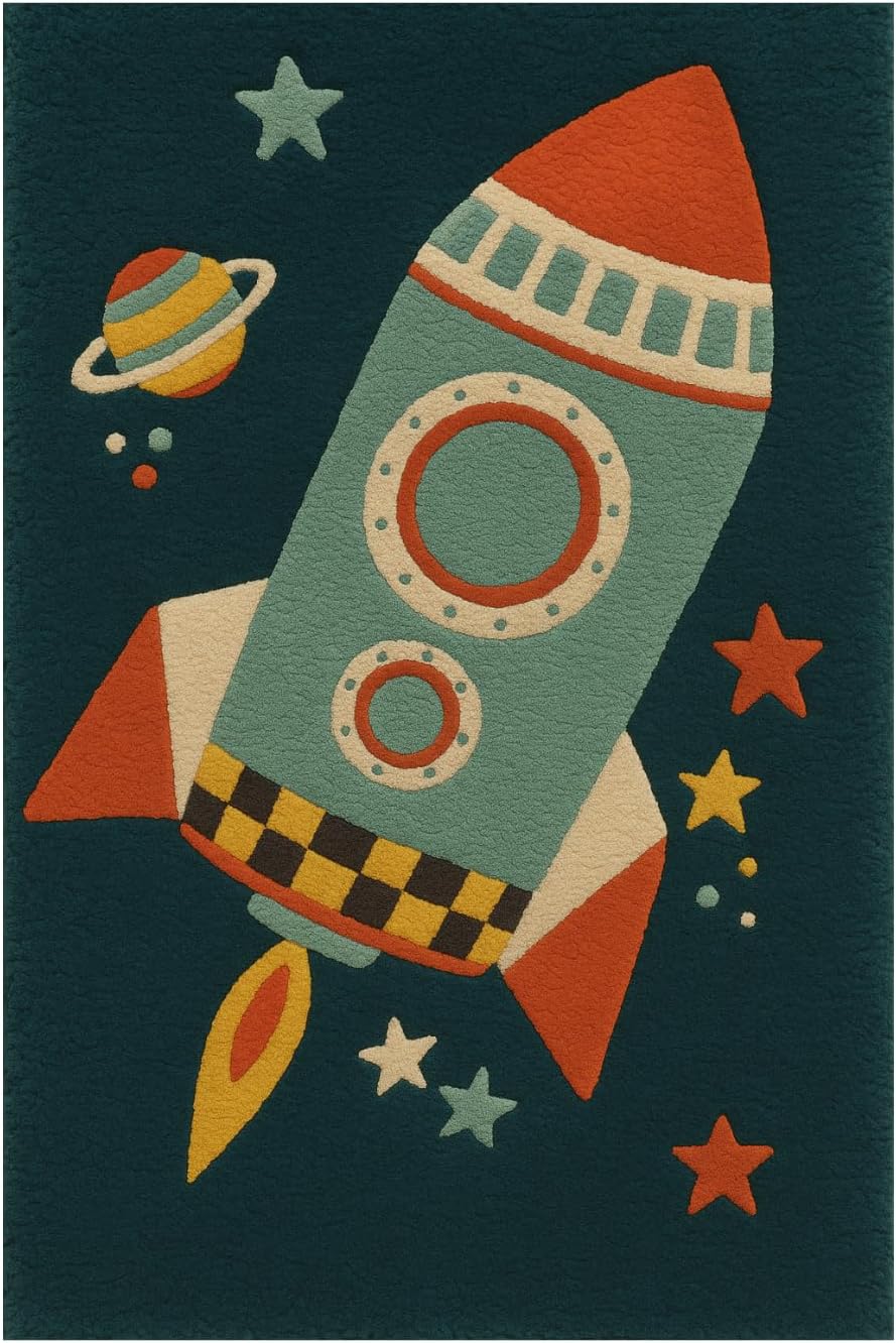 Space Themeded Tufted New Zealand Wool Rug Wool Rug