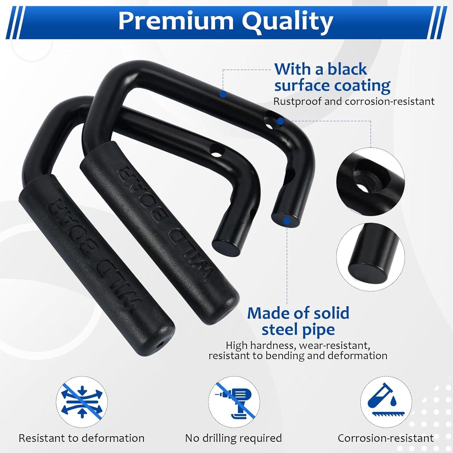 FreeTec Front and Rear Grab Handles Kit Grab Bars Compatible for Jeep Wrangler JK 2DR/4DR 2007-2018