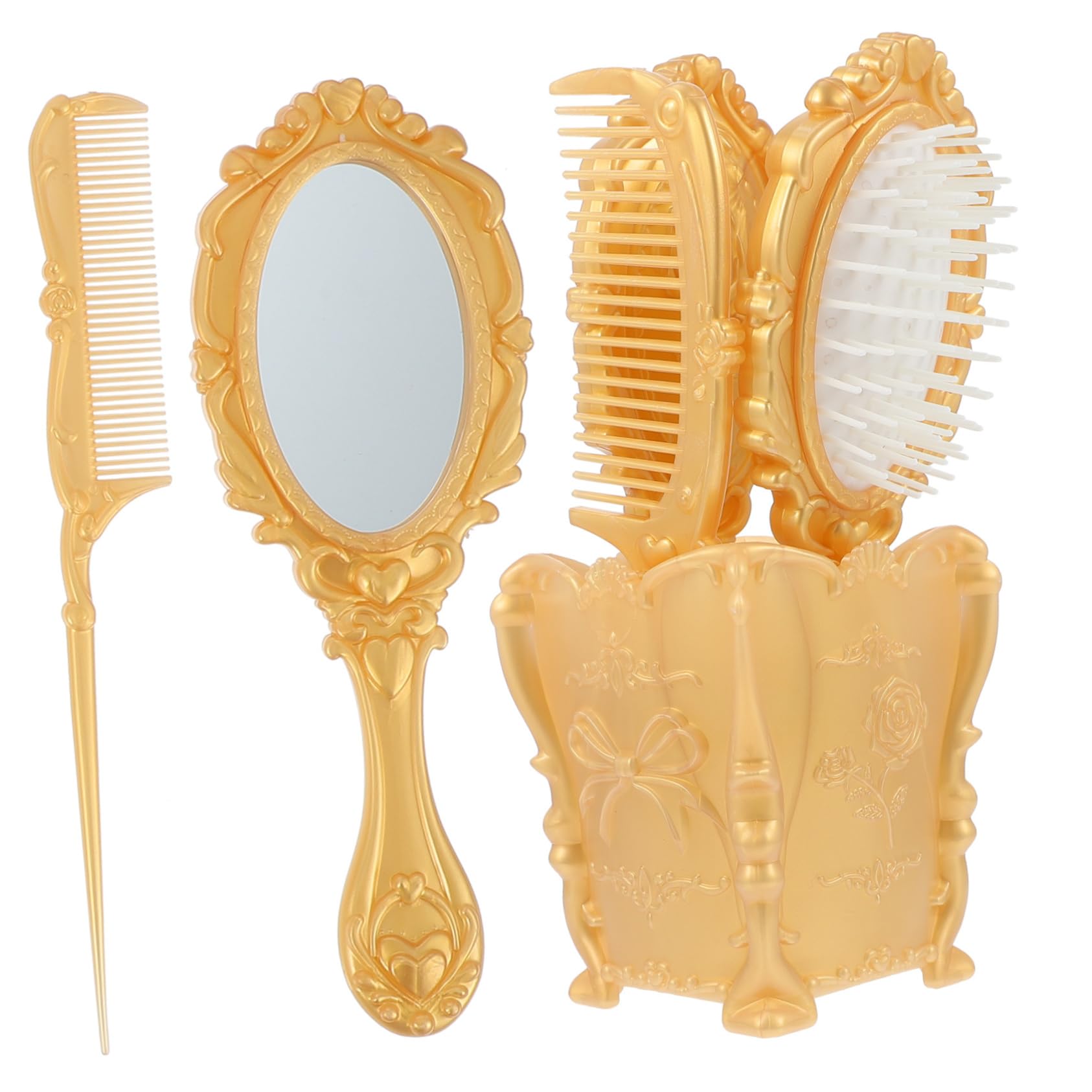 PACKOVE 5Pcs Vintage Hair Brush Set Comb with Storage Holder for Salon Personal Use Flexible Bristles for Less Damage for All Hair Types present for Makeup