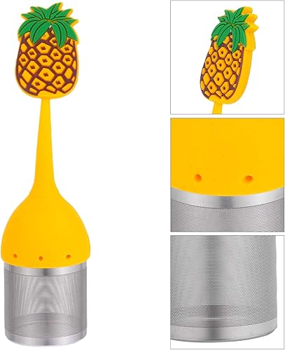 Miniatura 8 de Hemoton Infusor de té Infusor de té de hojas sueltas de piña con mango largo, cuerpo de bola, colador de té de silicona, filtros de té más empinados