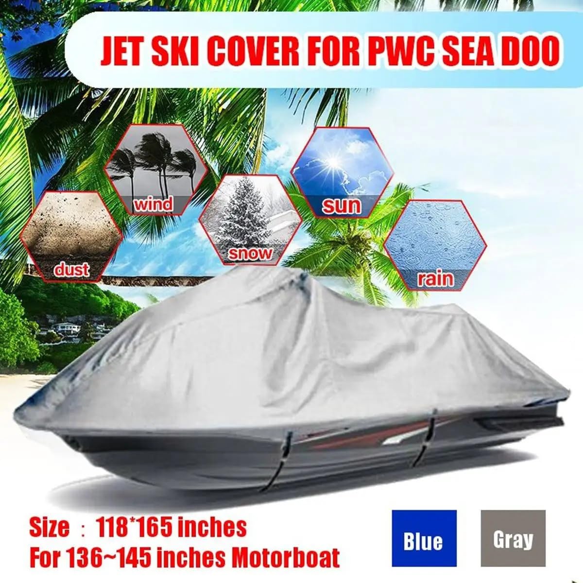Copertura per Barca Telo copribarca impermeabile 4,2x3 m 210D Oxford per trasporto motore fuoribordo jet ski, cofano motore protettivo accessori barca(Gray)
