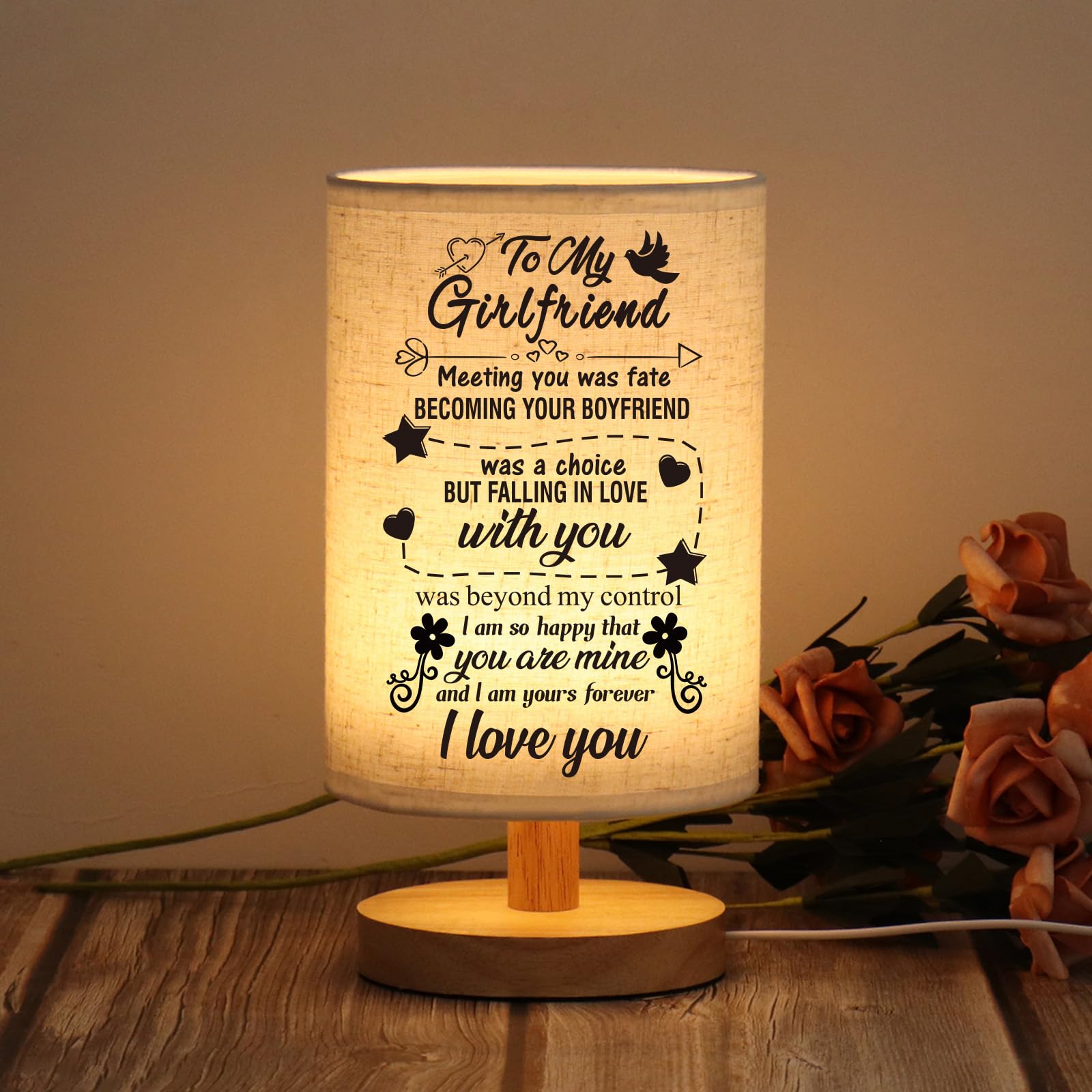 WSYEAR Gifts for Girlfriend Table Lamp, Girlfriend Birthday Gifts, I Love You Gifts for Her, Christmas Anniversary Birthday Gifts for Girlfriend Her from Boyfriend Night Light with Wooden Stand — image 1