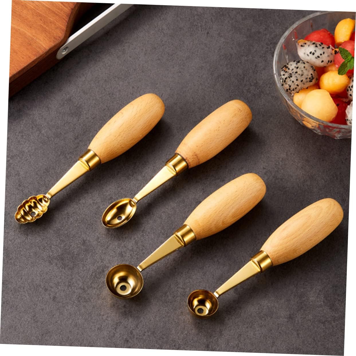 Unomor 4pcs Stainless Steel Melon Baller Ice Spoon Dessert Ball Maker Scoop for Fruit Watermelon Steel Melon