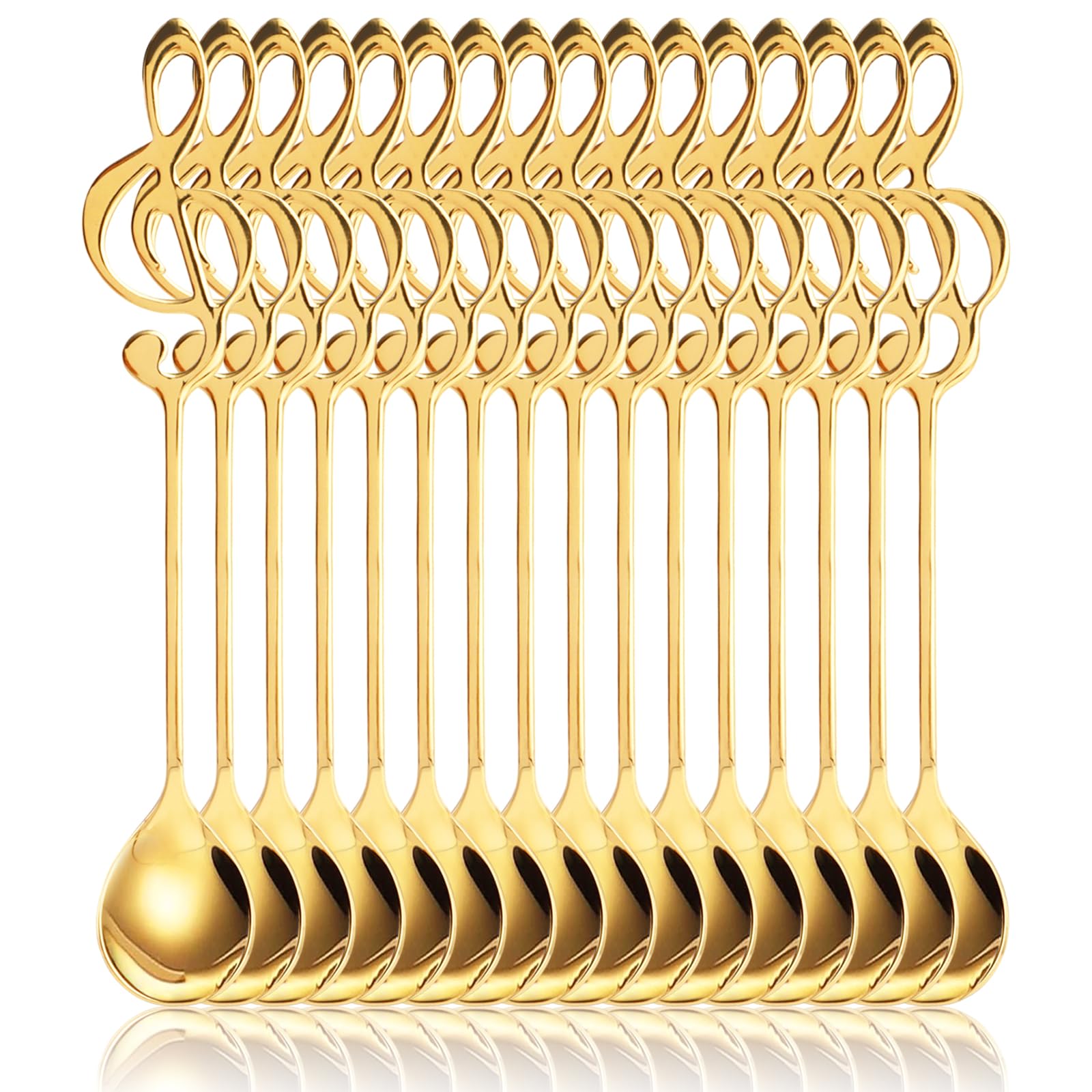 MIVIDE 16 Pezzi Cucchiaini da Caffè Note Musicali, Cucchiai da Dessert Oro in Acciaio Inox, Cucchiaini con Note Musicali per Musicisti, Regali, Caffè, Tè, Dessert