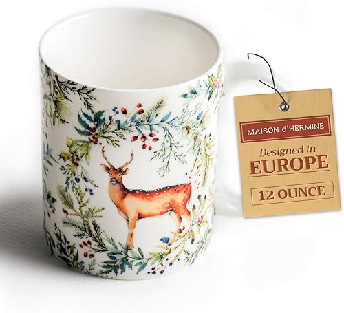 Maison d' Hermine - Taza de café de porcelana fina Holly Time con asa para bebidas calientes, café, capuchino, café con leche, cacao, té, perfecta