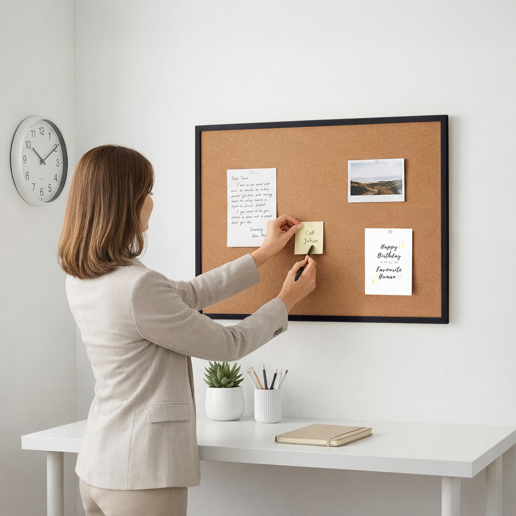 Cork Board 60CM x 44CM Pin Board Notice Office Memo School with Clear Push Pins Black Coloured Wooden Frame Board (60x44cm) - Image 3