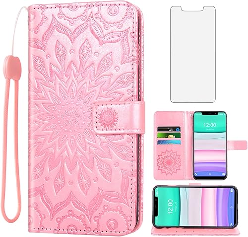 Miniatura 1 de Asuwish OUKITEL C22 - Funda para teléfono con protector de pantalla de vidrio templado y piel de girasol, delgada, soporte para tarjetas, accesorios