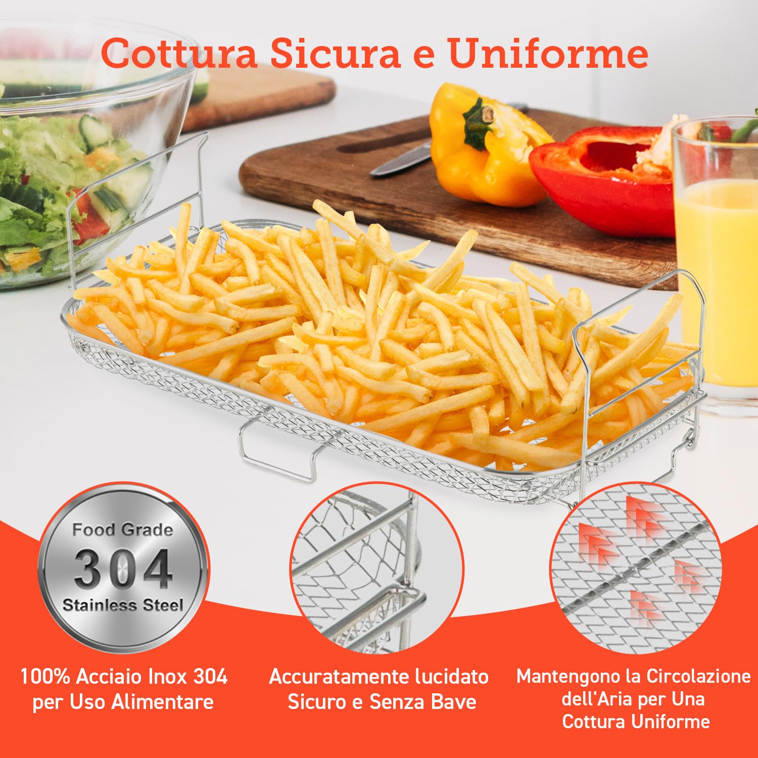 COSORI Griglia per Arrostire per 10 Litri Dual Blaze TwinFry, Accessori per Friggitrice ad Aria, Roasting Rack, Accessori per Forno, Microonde, Vapore, 36,8 * 18,8 * 11,6 (4,6) cm, Altezza Regolabile