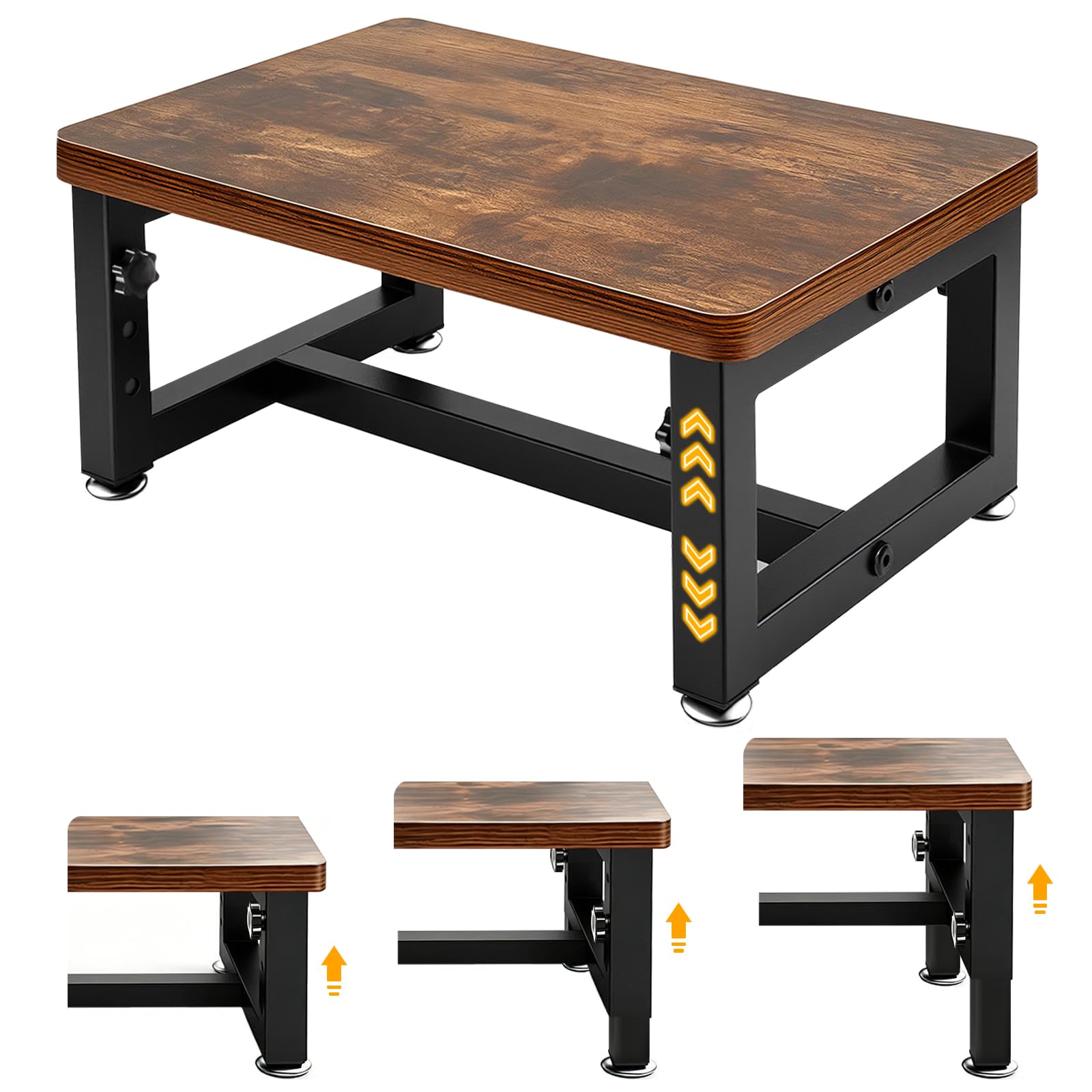 Marchepied en Bois Réglable 3 Hauteurs, Charge 150KG, Surface et Pieds Antidérapants, Tabouret Escalier Multiusage pour Enfants et Adultes, Convient pour Lit, Cuisine, Chambre, Camping-Car