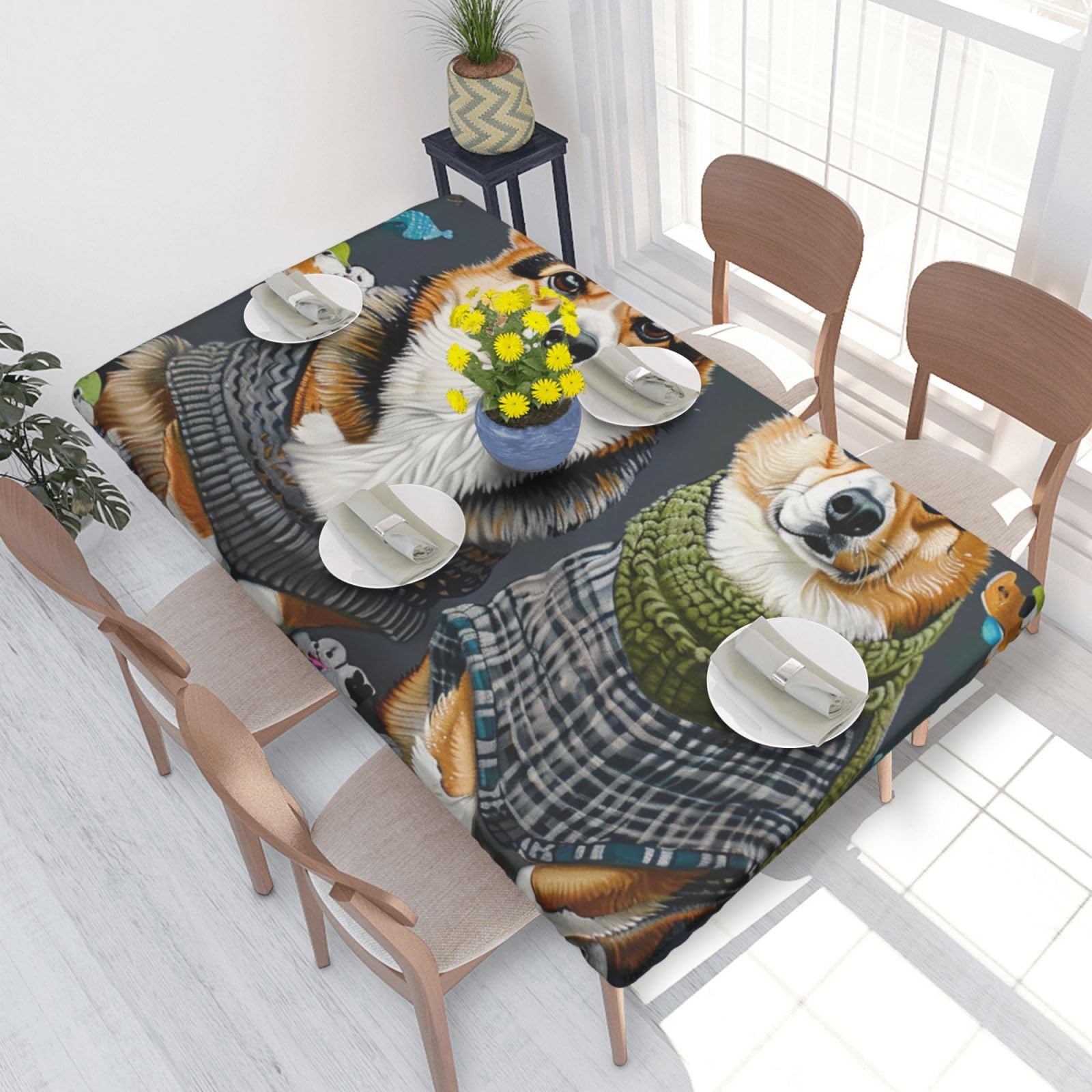 WPKJU Wearing Clothes Corgi Dogs Printed Tablecloths 4ft Rectangular Table Covers Washable Polyester Decorative Table Cloth for Dining Table Picnic Wedding