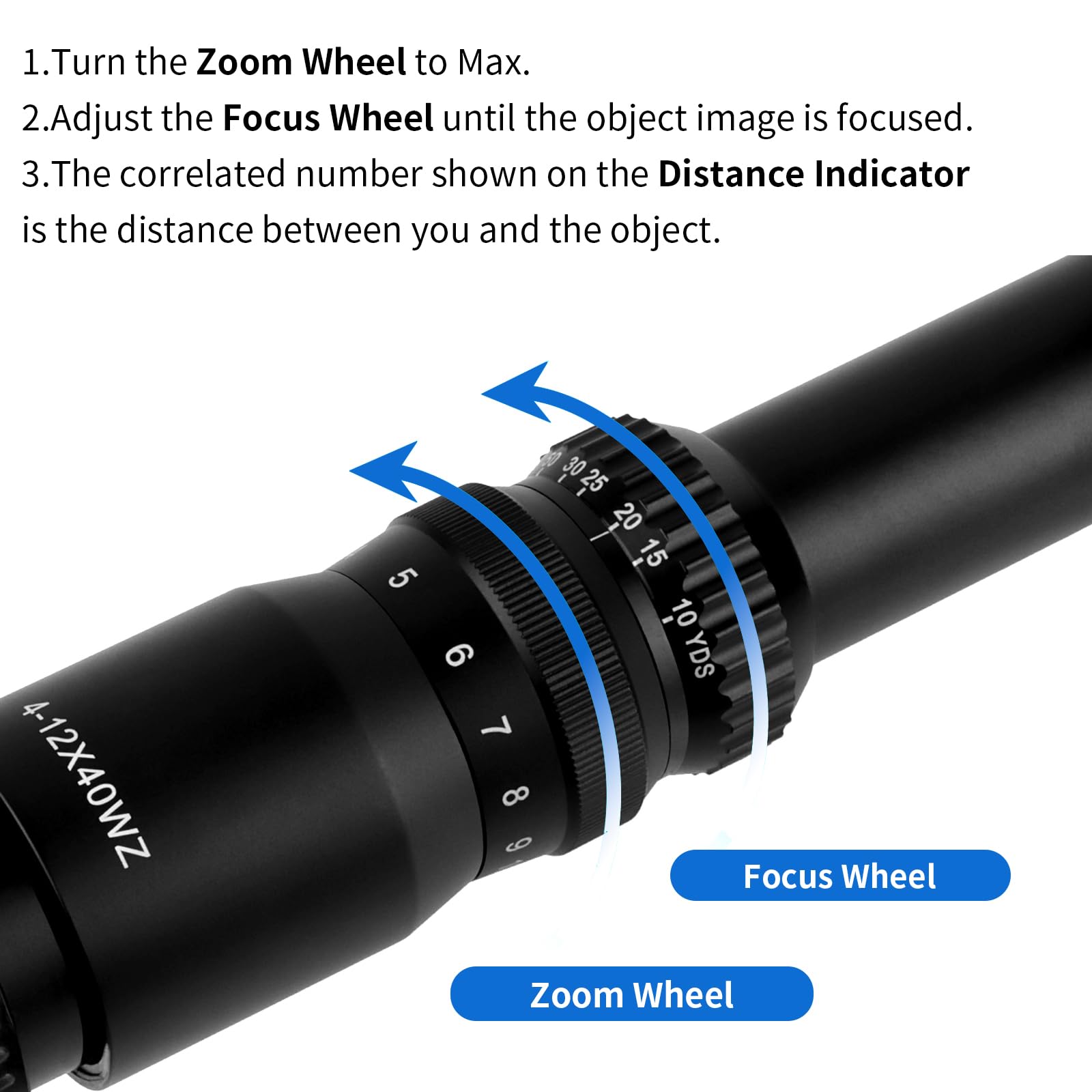 Optics Scope 4-12X40 Lunette de visée, viseur avec molette de Mise au Point, étanche IP67, réticule à Fil, arrêt zéro 1/4MOA, Tube de 30 mm, monoculaire Vert entièrement Multicouche
