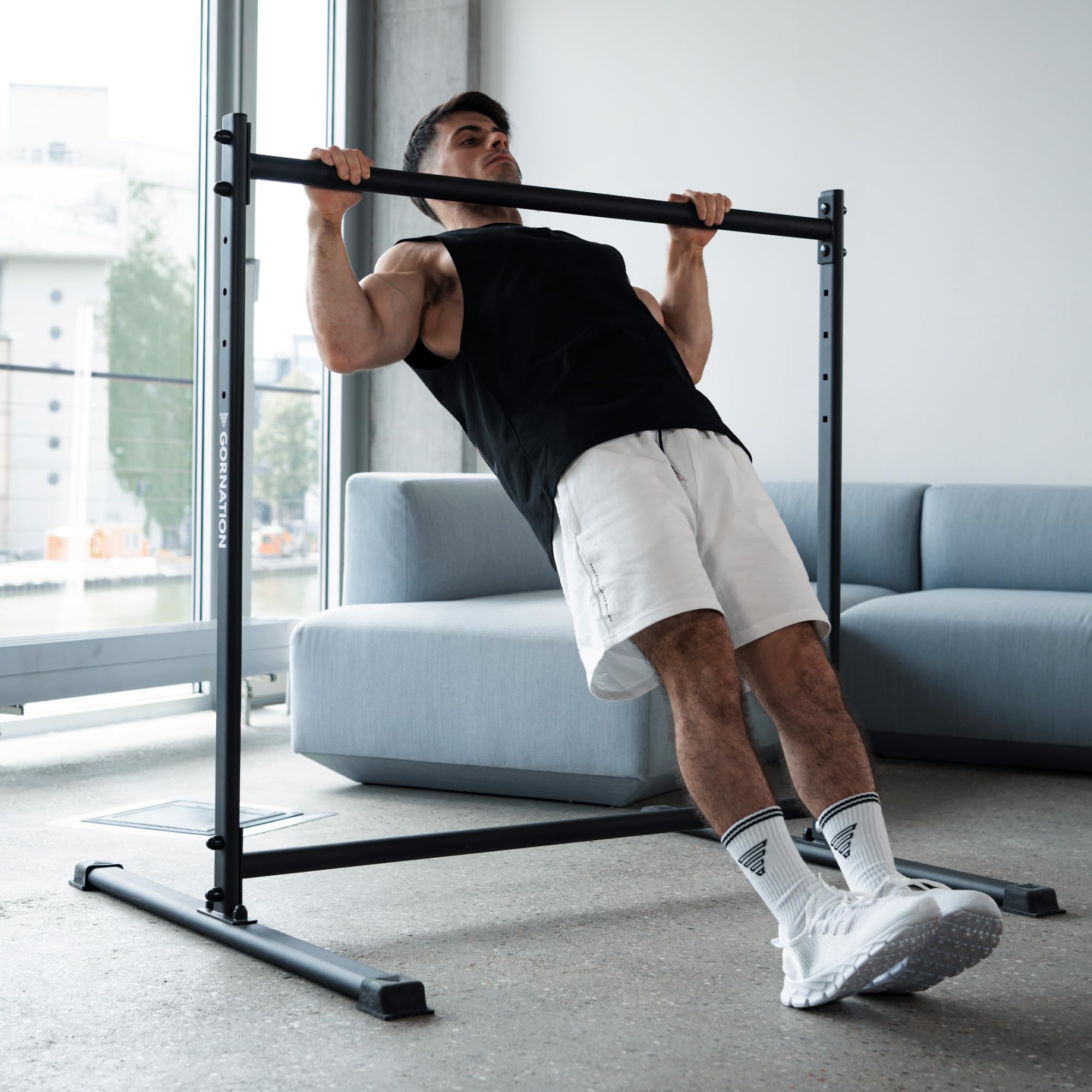 GORNATION Barra Statica, Front Lever Bar con Piedini Antiscivolo, Impugnatura Verniciata a Polvere, Altezza Regolabile e Facile da Montare, Calisthenics & Fitness, Palestra a Casa & Outdoor Workouts